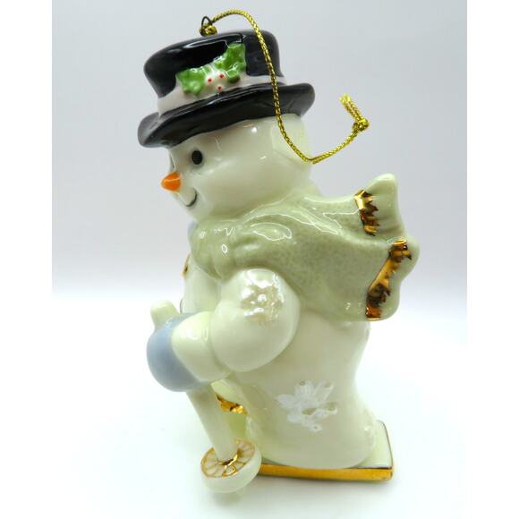 Porcelain Snowman Skier Ornament with Skis and Poles Christmas Figurine 4.75" - Picture 6 of 10